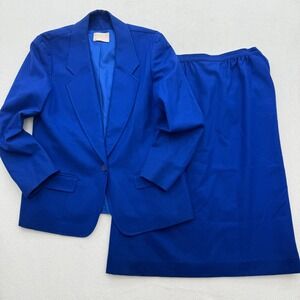 Vintage Pendleton Wool Blazer & Skirt Set‎ Women's Size 16 Cobalt Blue Classic